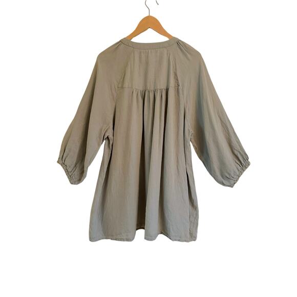 Gudrun Sjoden Linen Smock Top Sz Large  Sage Green Pockets SPOTS Lagen Artsy - Picture 6 of 6